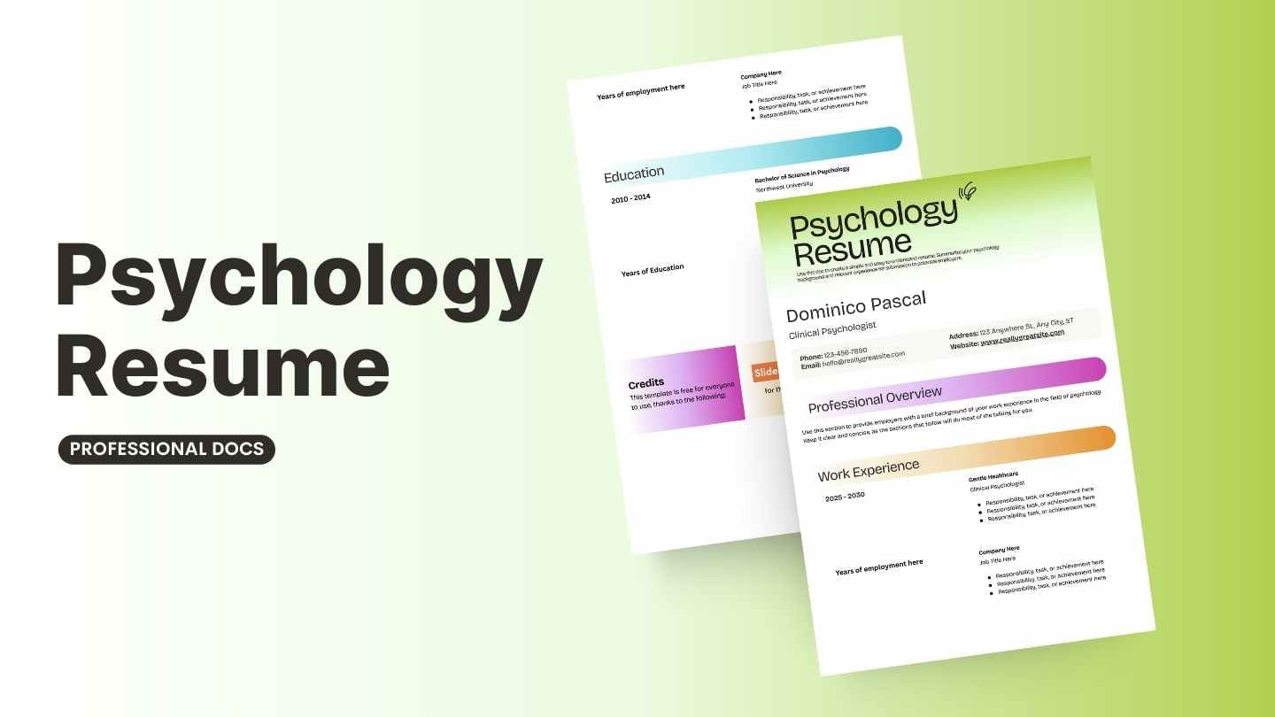 Colorful Psychology Resume - slide 1