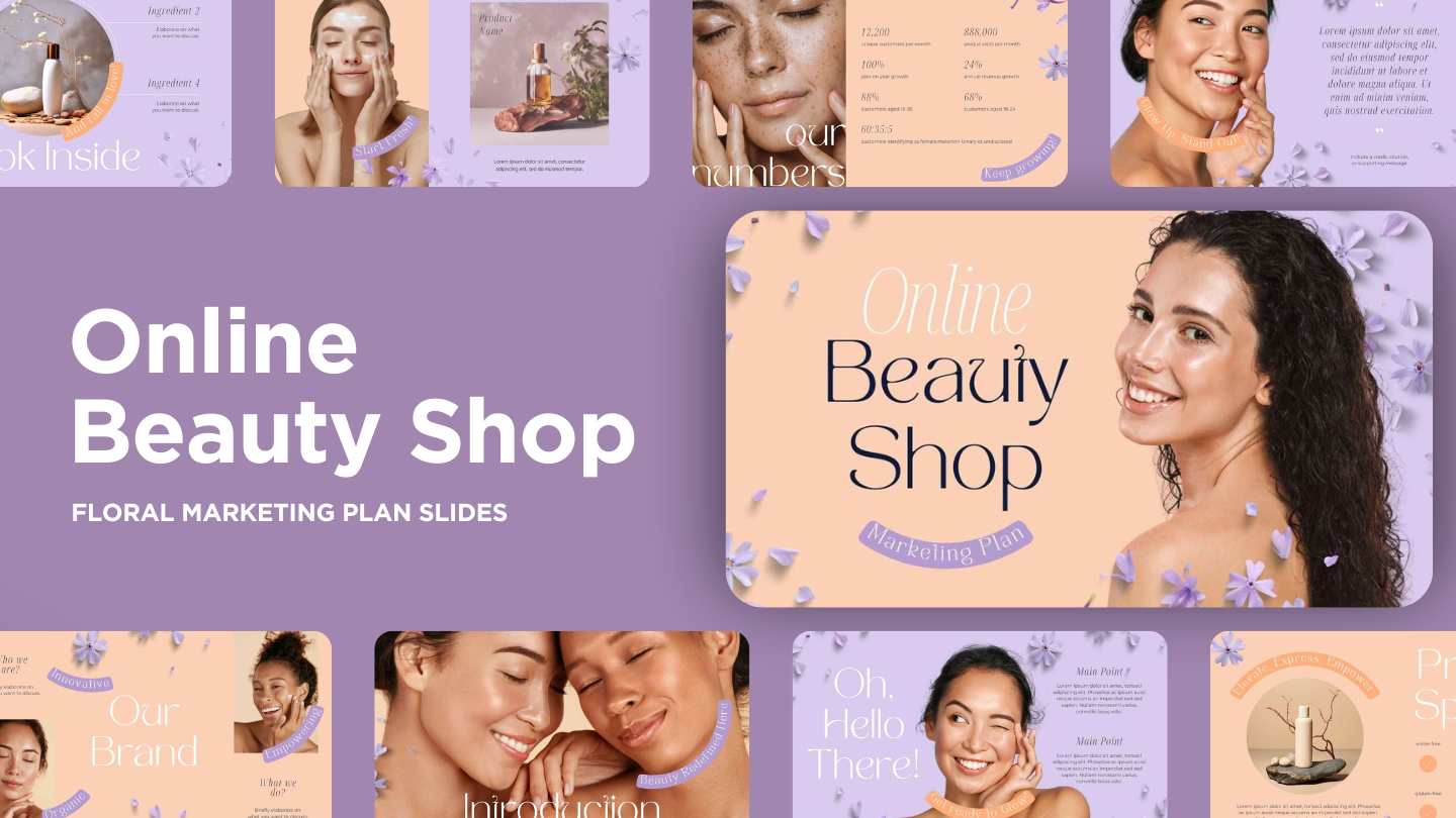 Cute Floral Online Beauty Shop Marketing Plan - slide 1
