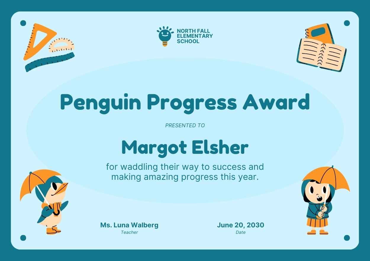 Sertifikat Penghargaan Penguin Musim Dingin yang Imut dalam Slide - slide 1