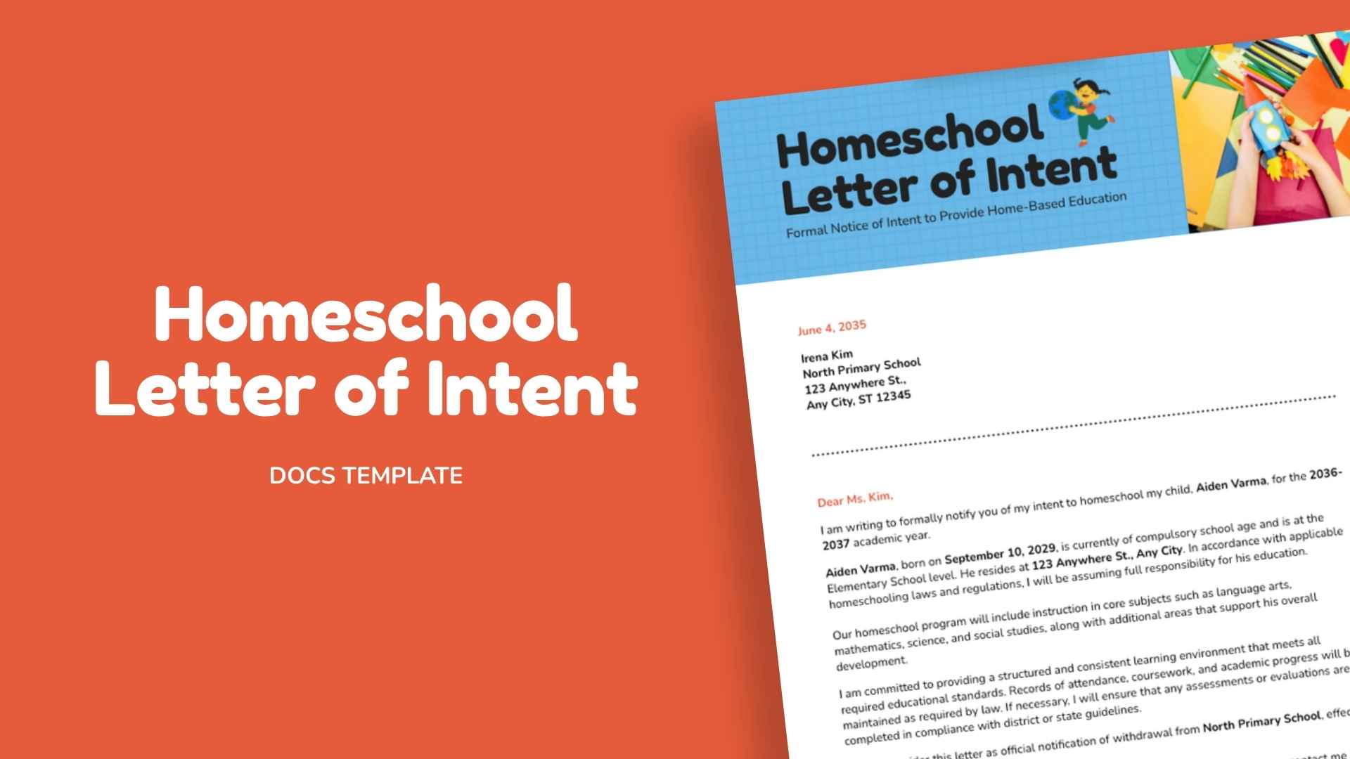 Homeschool Letter of Intent - slide 1