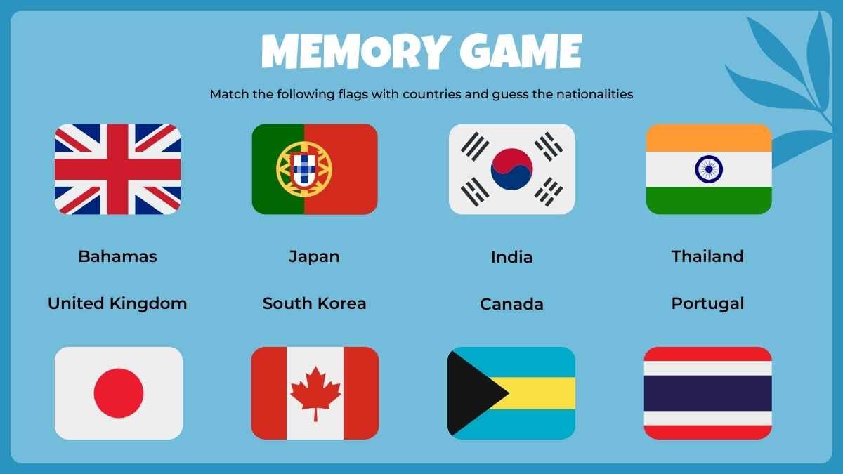 일러스트 국가 메모리 게임 플래시카드 게임 슬라이드 템플릿 - 슬라이드 4