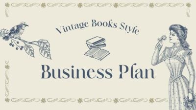 Template Rencana Bisnis Gaya Buku Vintage Ivory dan Navy dalam Slide