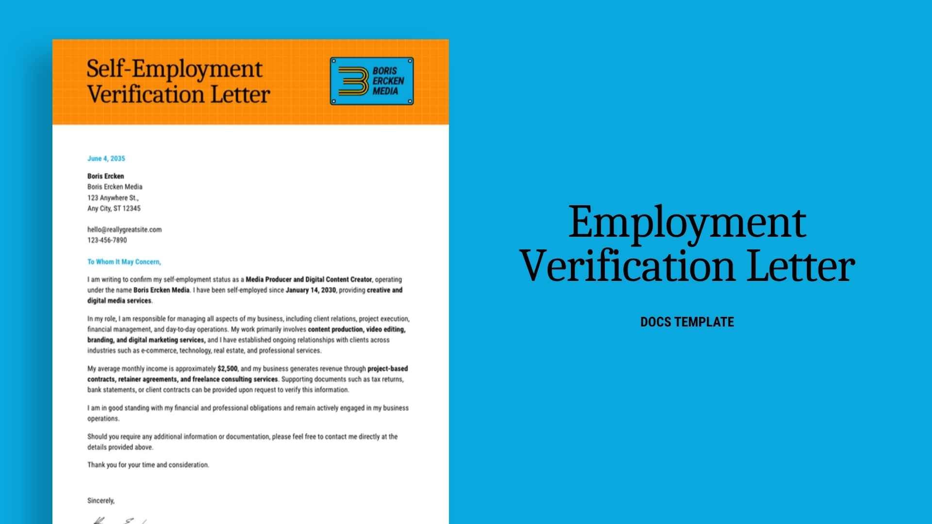 Self-Employment Letter - slide 1