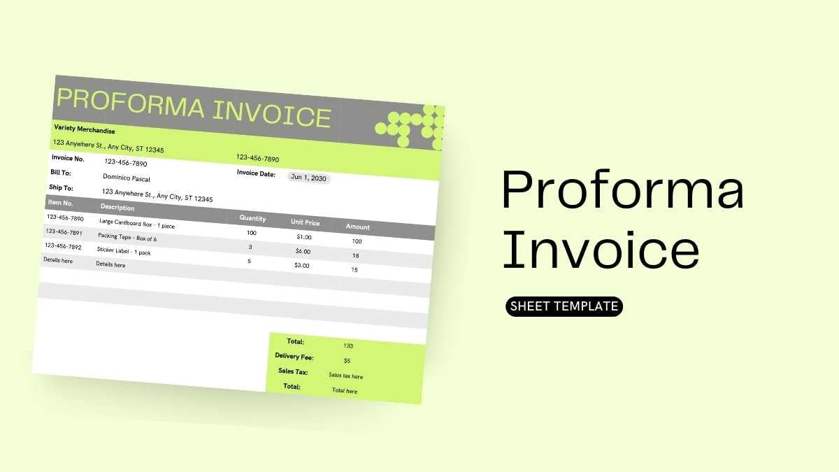 Lembar Proforma Invoice Sederhana dalam Spreadsheet - slide 1