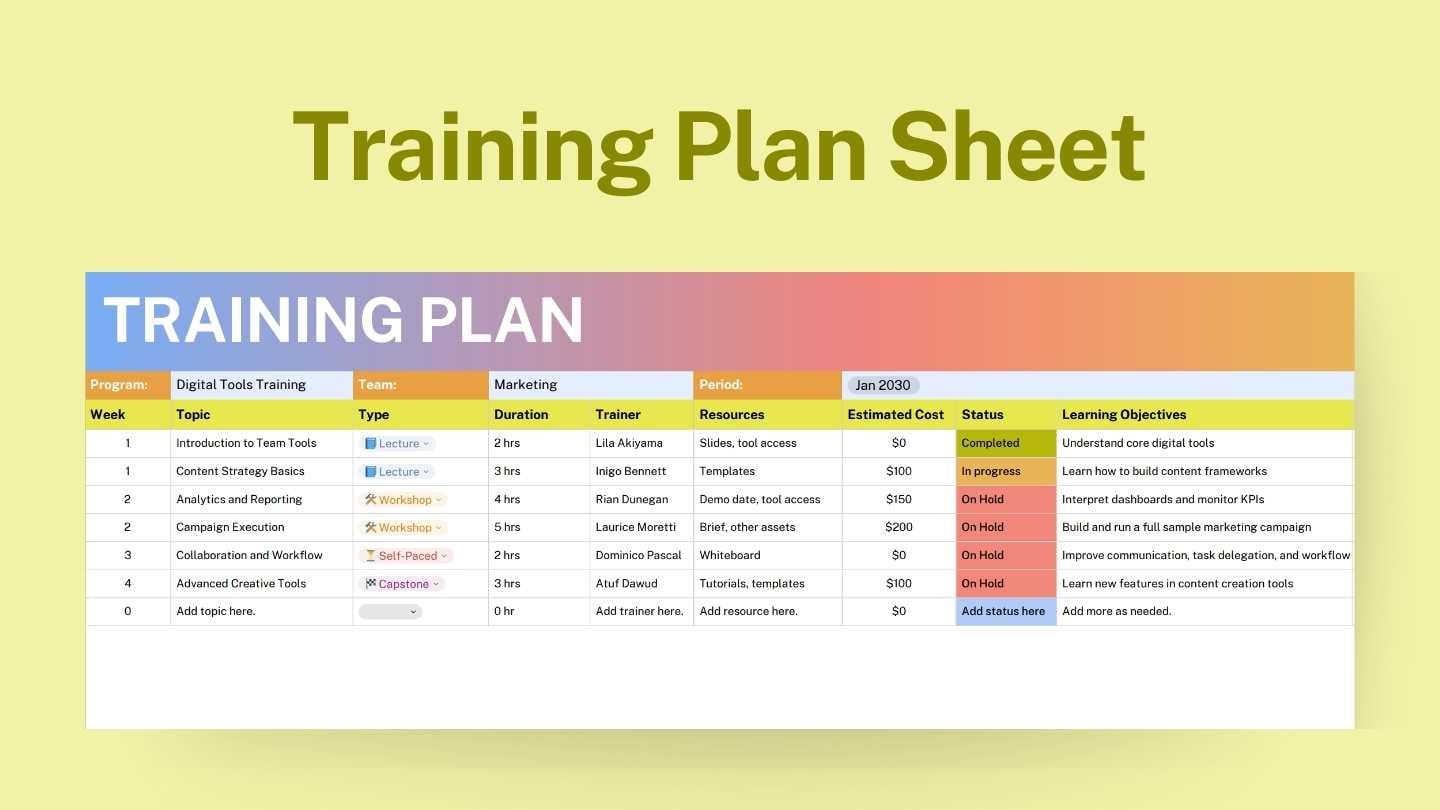 Simple Training Plan Sheet - slide 1